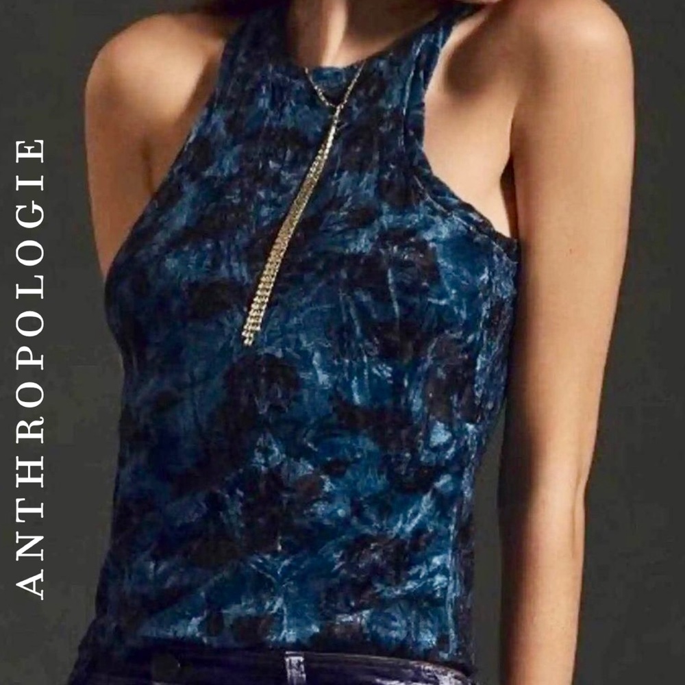 NWT Anthropologie Pilcro Velveteen Racerback Tank. Blue & Black. Size S